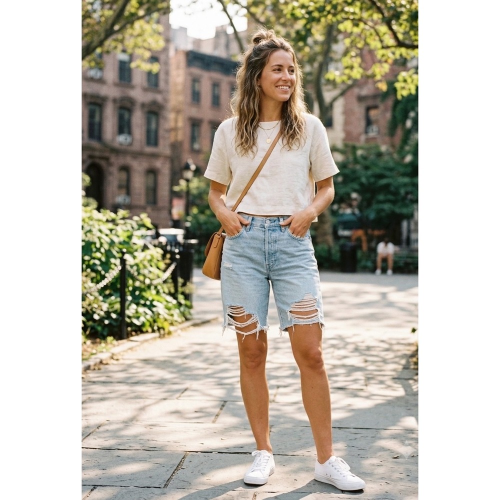 Levi 501 Original Light Wash Distressed High Rise Denim Shorts Womens size 32